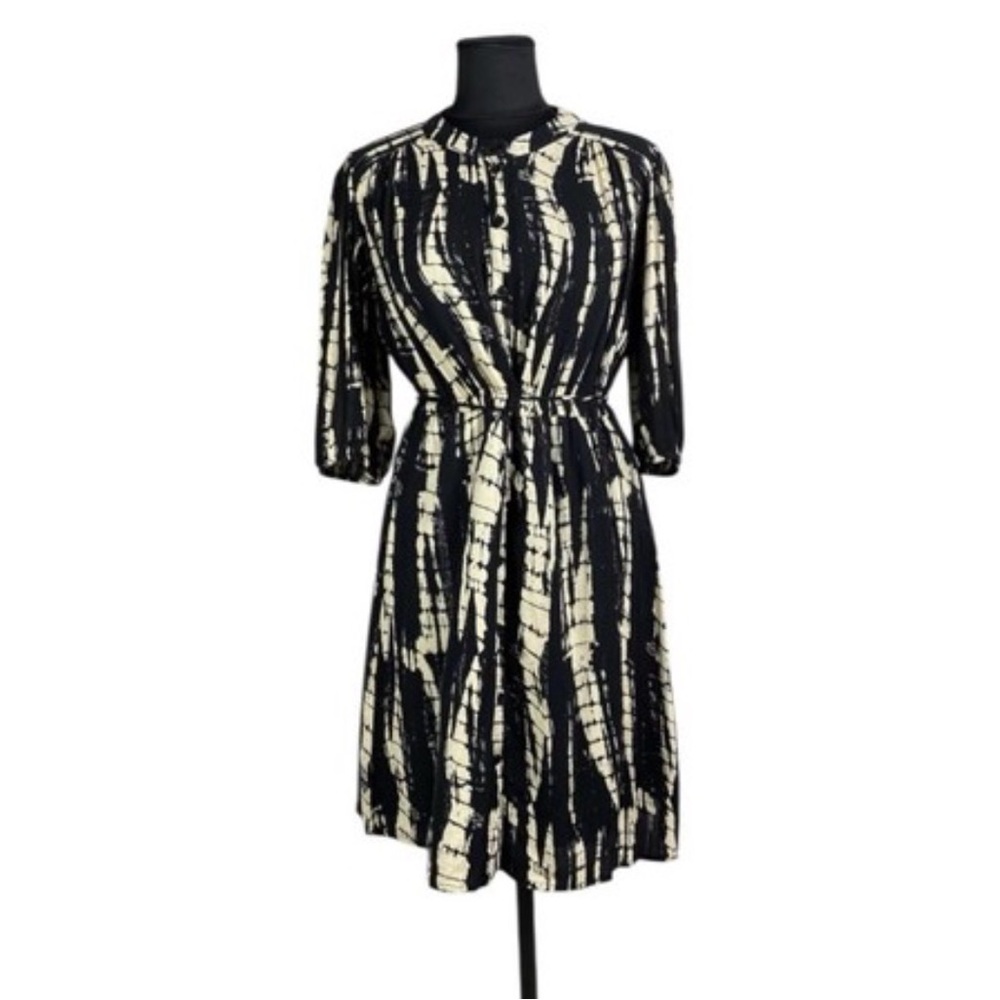 ba&sh Black and Cream Long Sleeve Dress